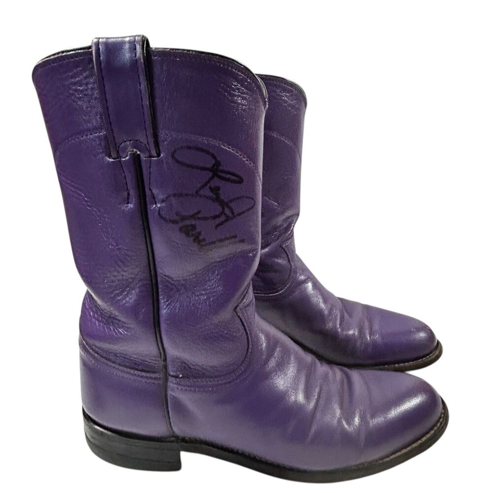 Tracy Byrd & Lee Roy Parnell Signed Justin Roper Purple Boots Vintage 1990s-Sz 8 - Picture 5 of 16